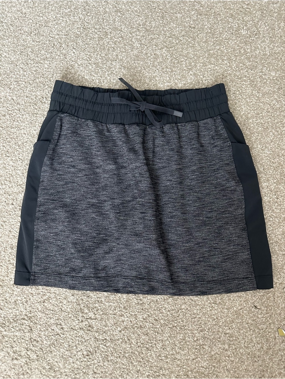 Athleta Charcoal Heather Grey Mini Skirt with Drawstring Waist Band.